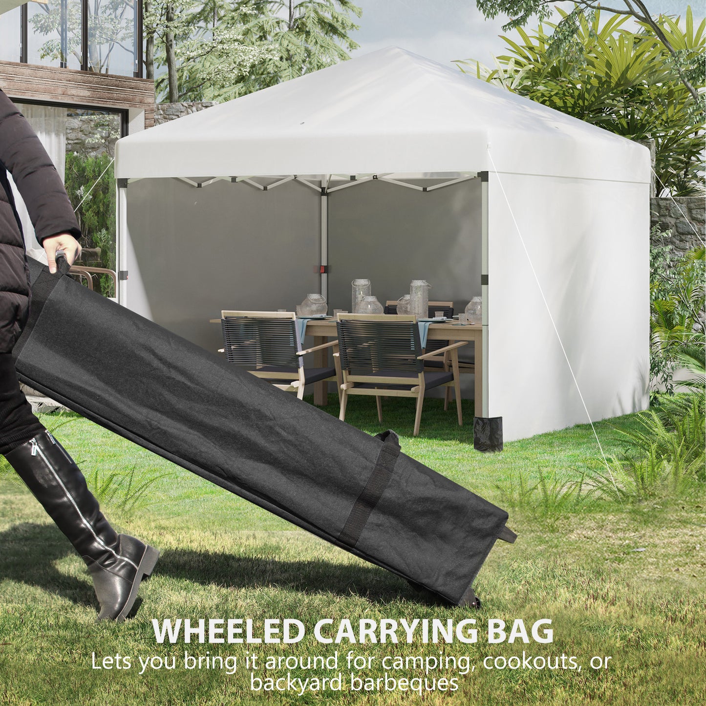 10フィート x 10フィート ポップアップキャノピーテント 3つのサイドウォール、レッグウェイトバッグ、キャリーバッグ付き 高さ調節可能 インスタントパーティーテント イベントシェルターガゼボ ガーデン パティオ用 クリーム