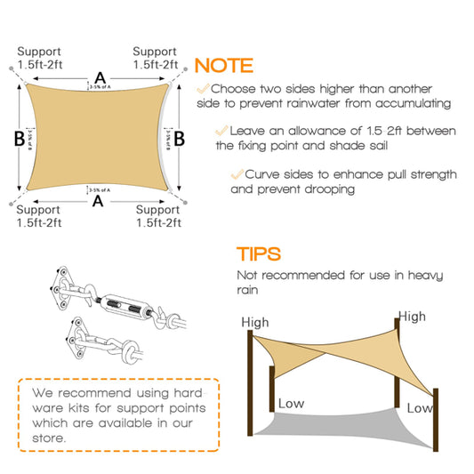 10'X13' サンド HDPE サンシェード セイル