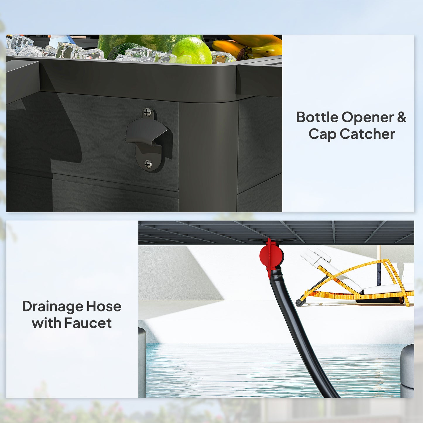 104クォート大容量アウトドアクーラーカート、パティオローリングアイスチェスト、ボトルオープナー、棚、ホイール付き、ブラック